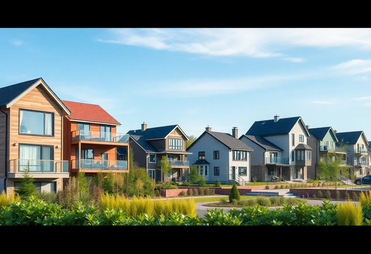 A picturesque residential neighborhood featuring various homes representing real estate investment and development.