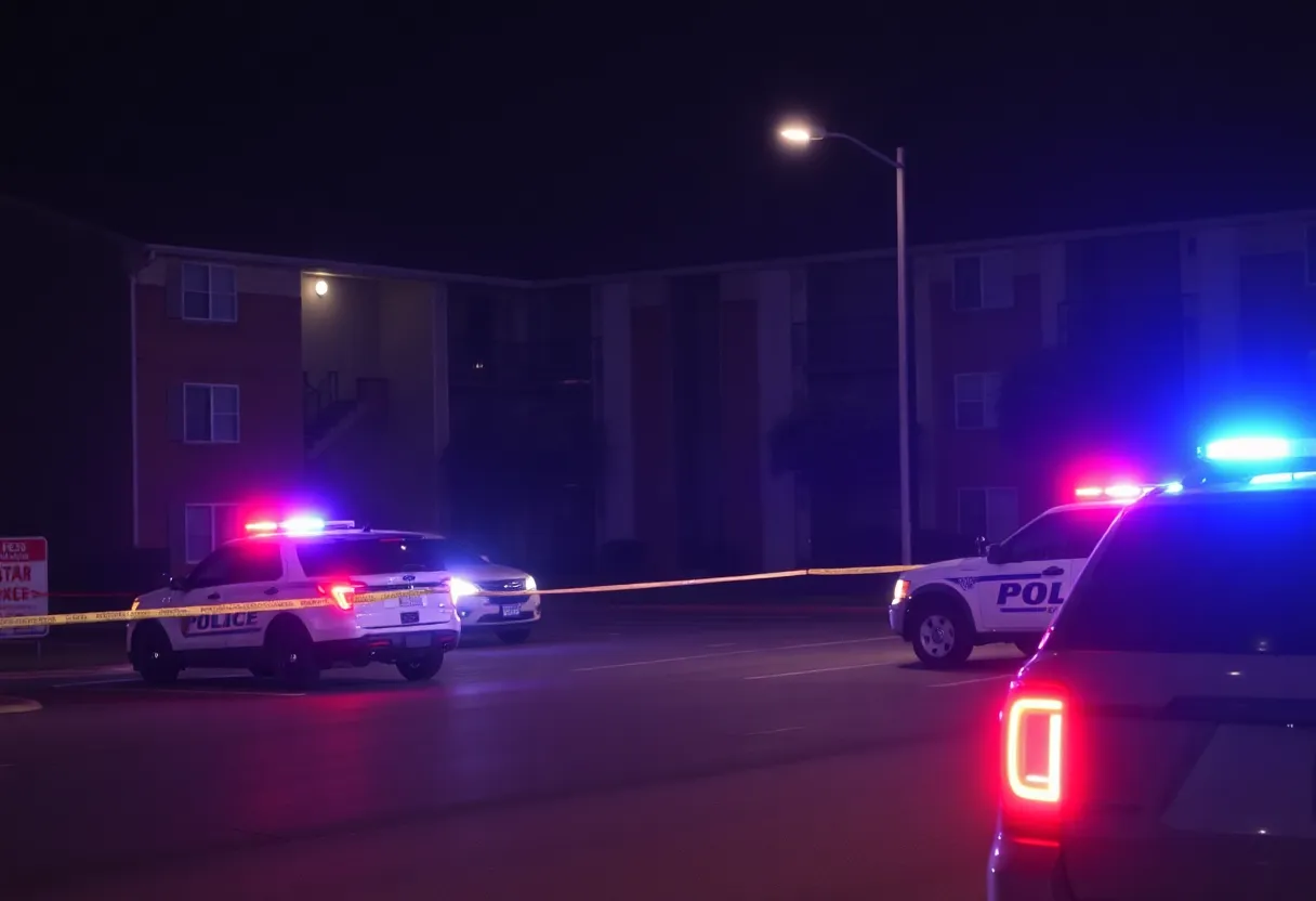 Police investigation scene at East Charlotte apartment complex after shooting.