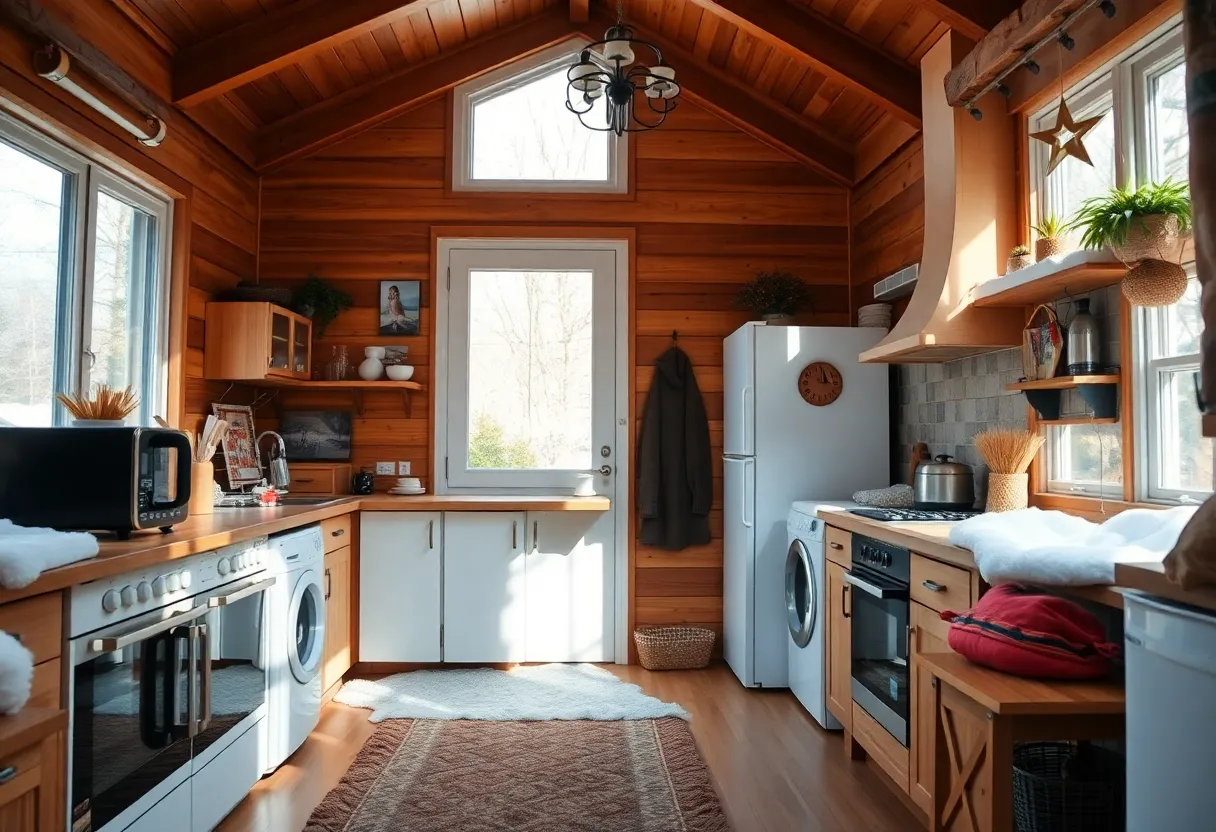 Cozy winter home promoting energy conservation practices.