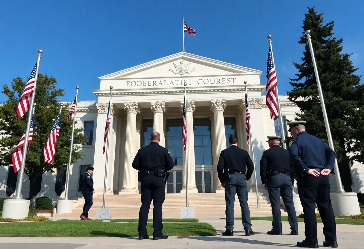Federal courthouse representing justice in COVID-19 relief fraud case