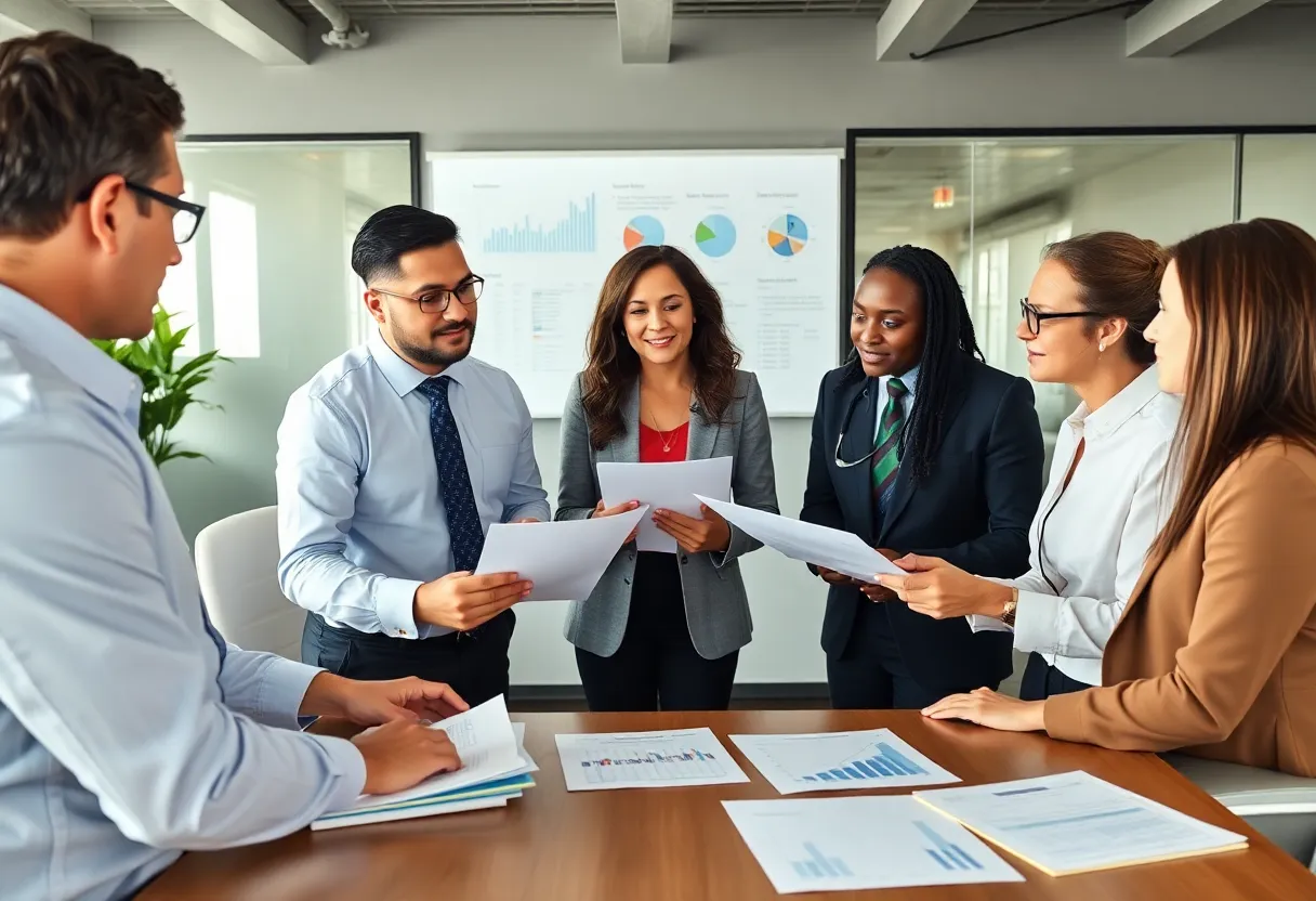 Financial advisors in a meeting discussing proactive money management strategies.