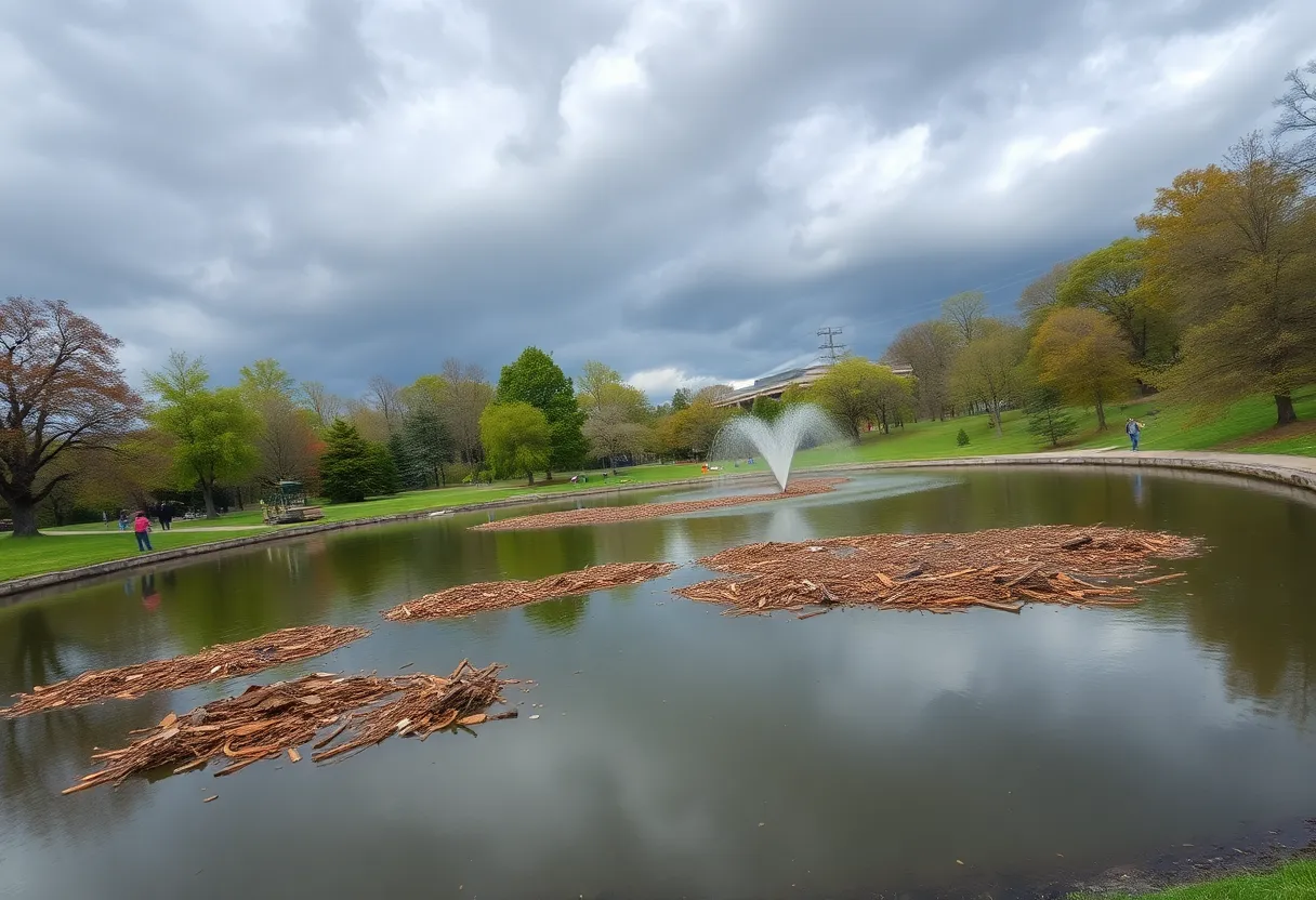 Dredging operations at Freedom Park with stormy weather