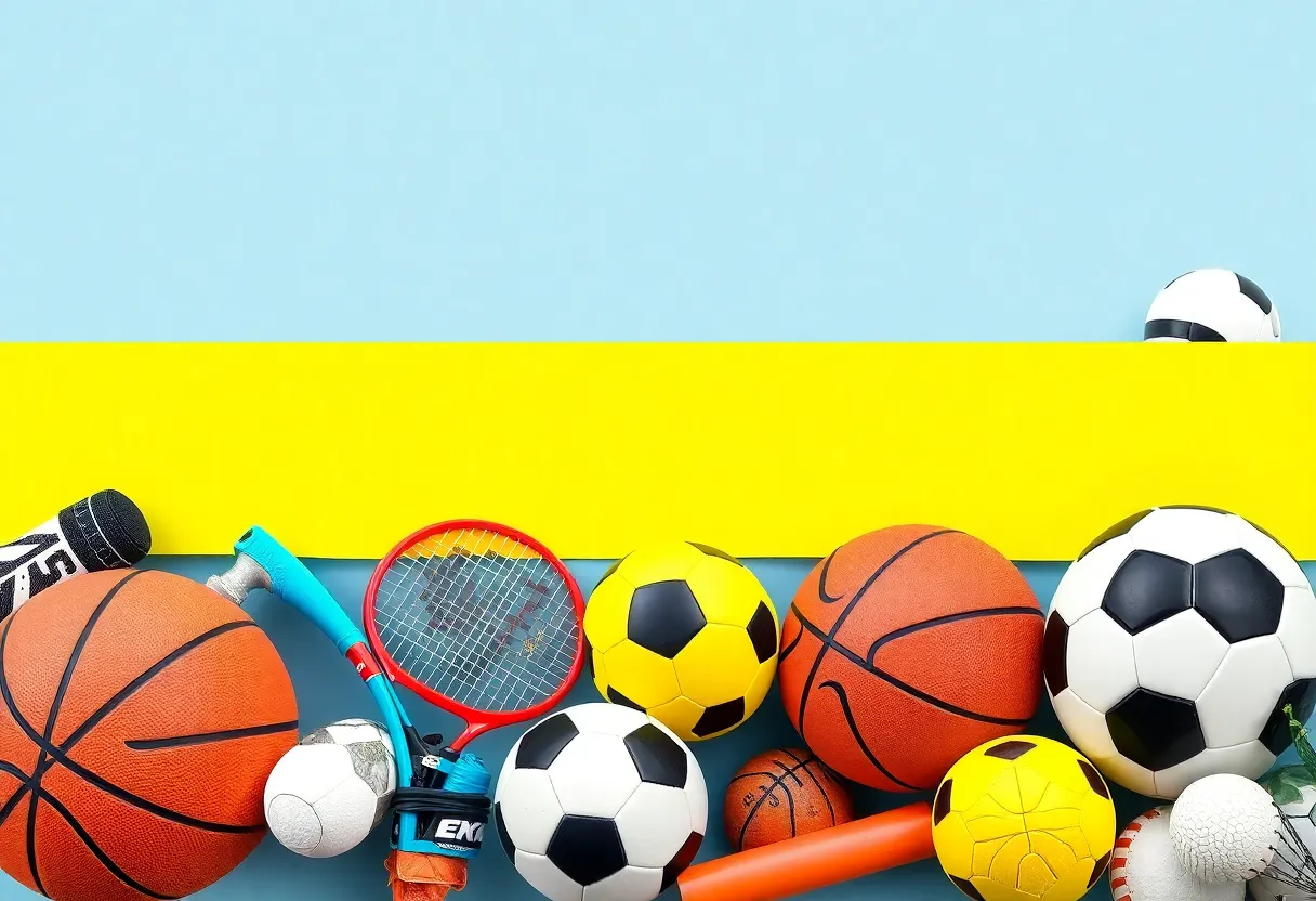 A collage of sports equipment representing multiple sports for Hall of Fame induction.