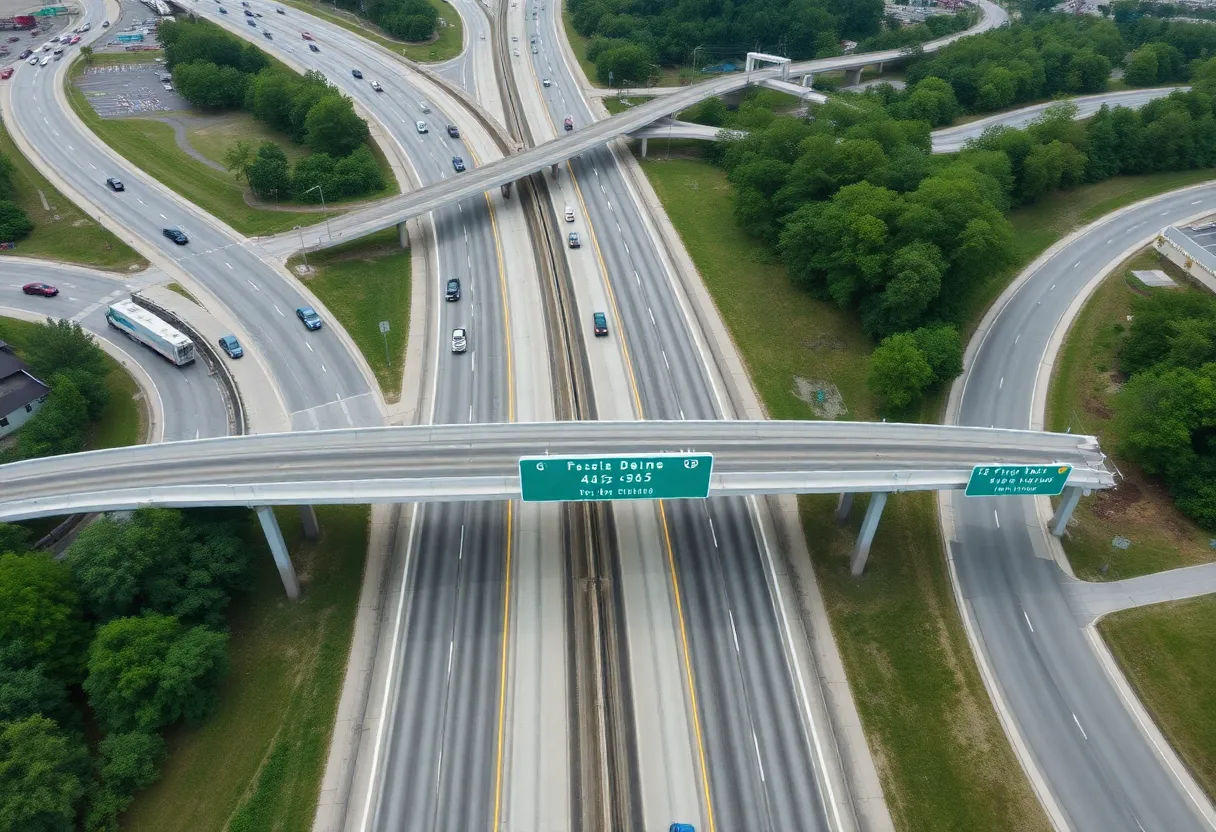 Aerial view of reopened Interstate 485 in Charlotte, NC