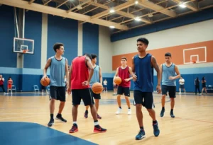 Young athletes showcasing teamwork and training on a basketball court