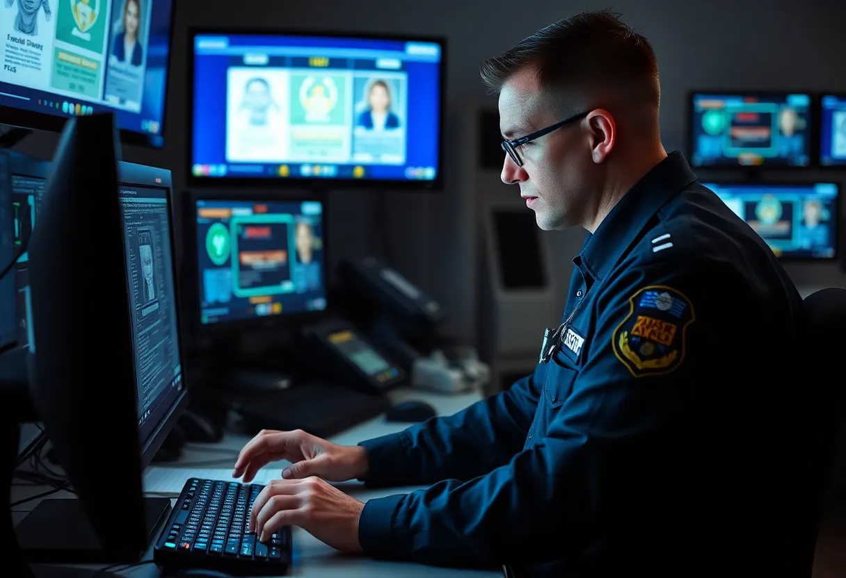 Law enforcement officer using digital forensics to combat internet crimes