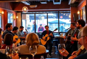 Musicians performing at Tap & Vine Wine Bar in Charlotte