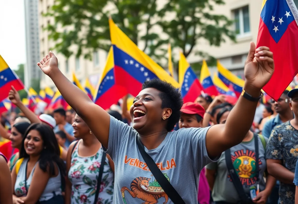 Community members celebrating the capture of Nicolas Maduro