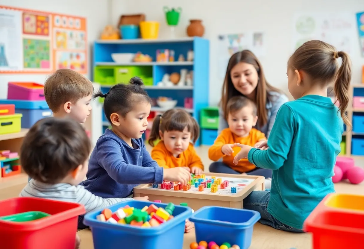 Four-year-old children engaged in learning activities in a MECK Pre-K classroom