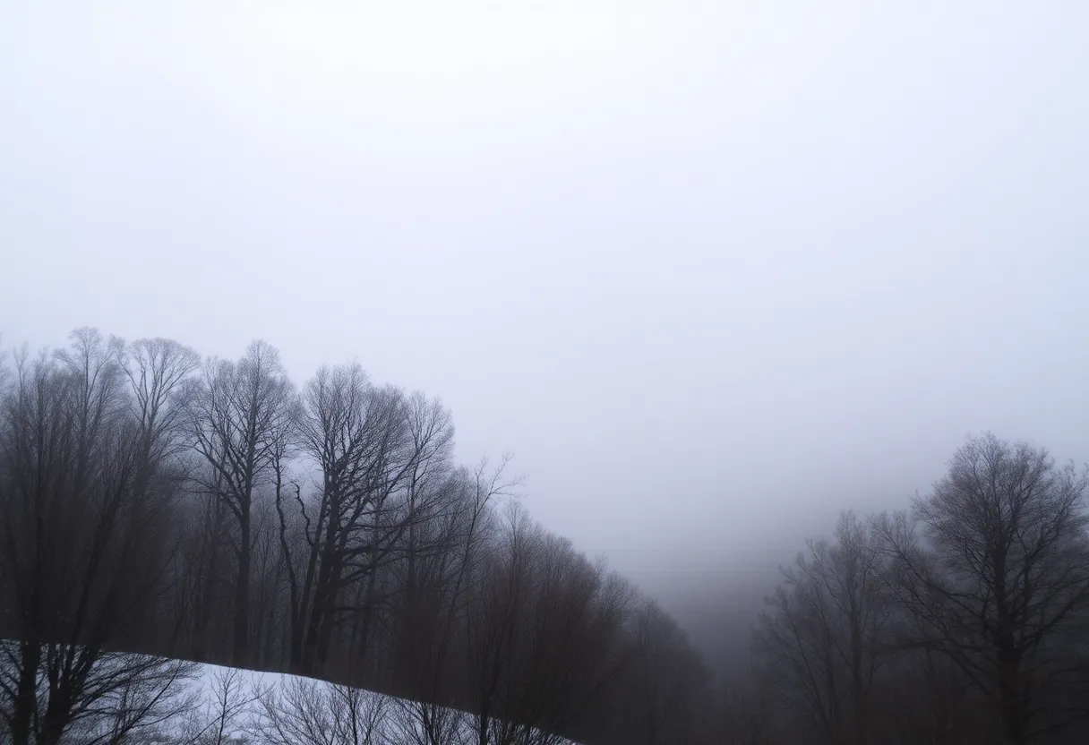 Thick winter fog covering the Appalachian Mountains during morning hours.