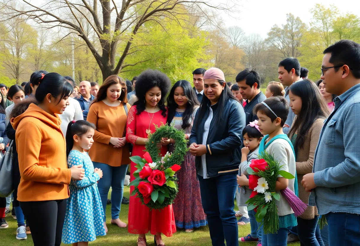Community members gather in a park for MLK Day events in Columbia, SC.
