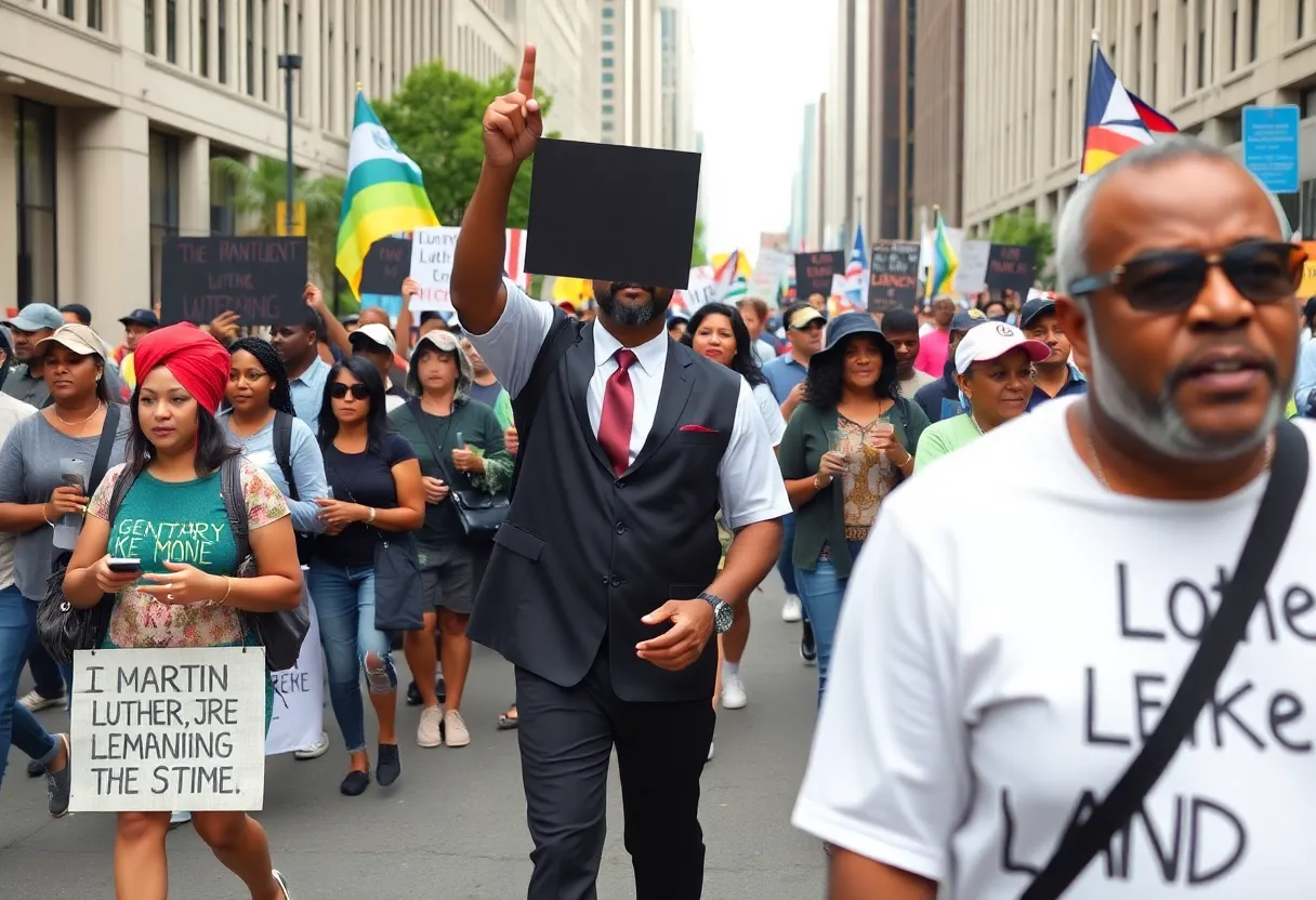 Community members celebrating during MLK Day parade in Charlotte.