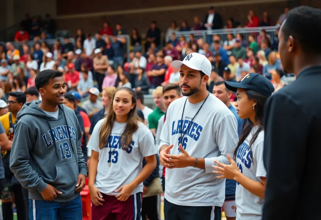 High school athletes engaging with college recruiters at NFF Showcases in Charlotte.
