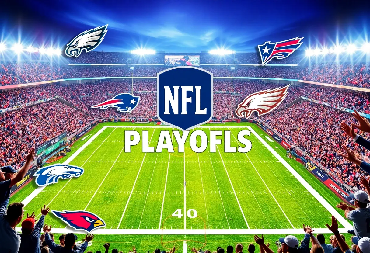 Image depicting the excitement of NFL playoffs with fans and teams.