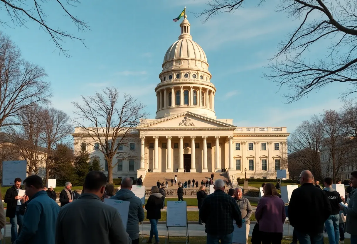 Voters at the North Carolina State Capitol engaging in absentee ballot process