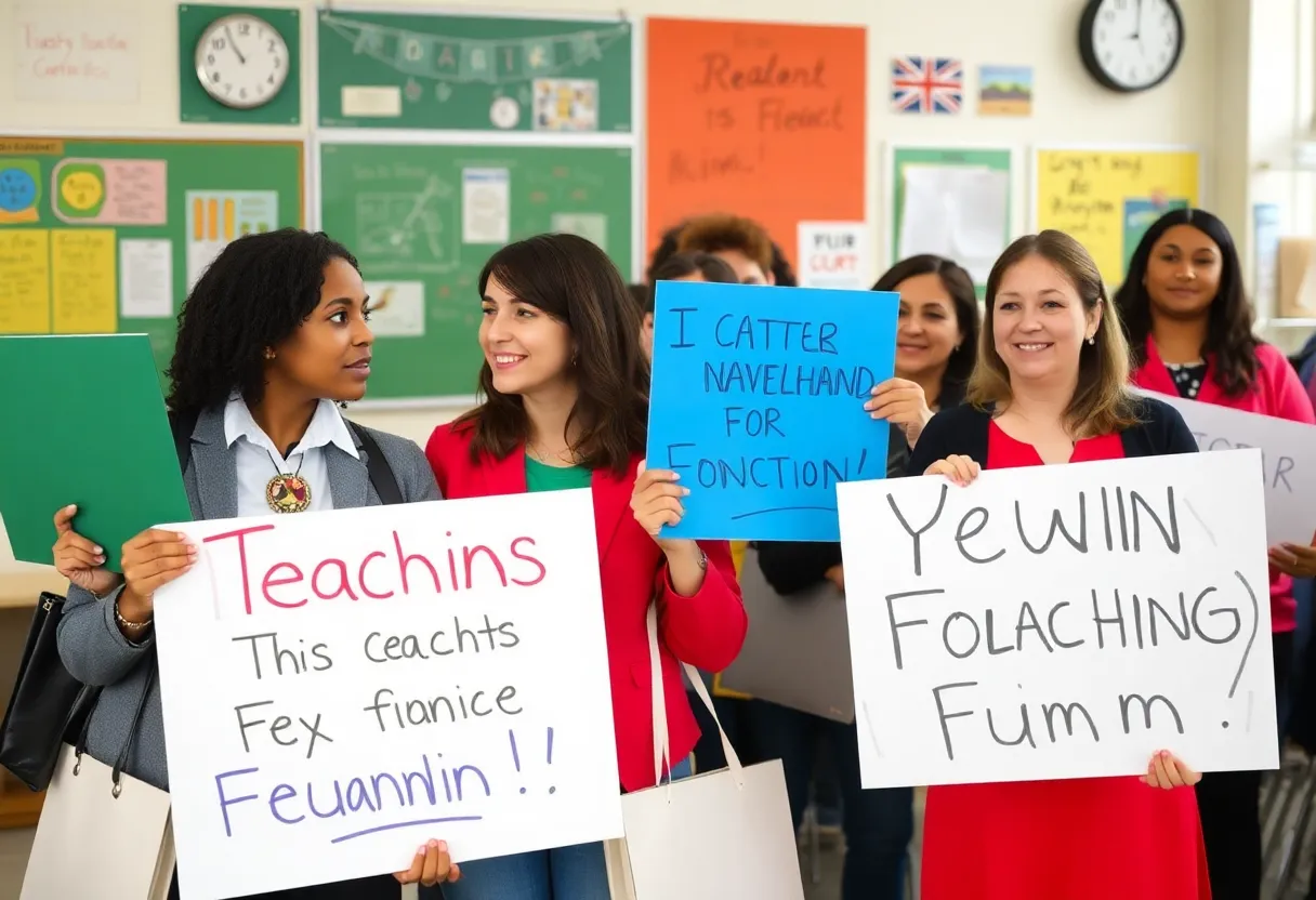 Teachers protesting for better pay and benefits in North Carolina.