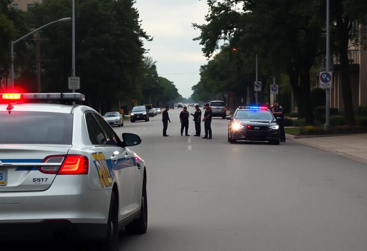 Charlotte police car and officers at a crime scene during a suspect apprehension