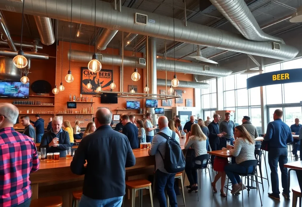 Interior view of Primal Brewery's taproom at Charlotte Douglas International Airport