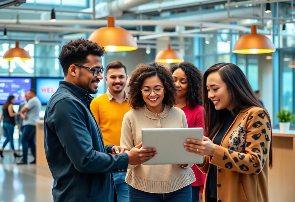 Entrepreneurs showcasing innovation and technology in a collaborative environment.