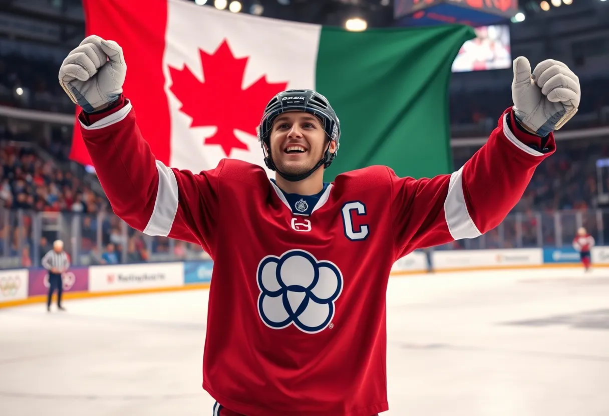 Charlotte Checkers player celebrating Olympic selection
