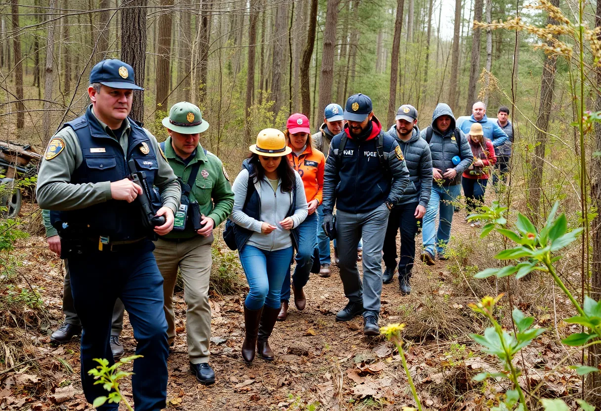 Law enforcement officers and community volunteers searching in Iredell County for a missing boy.