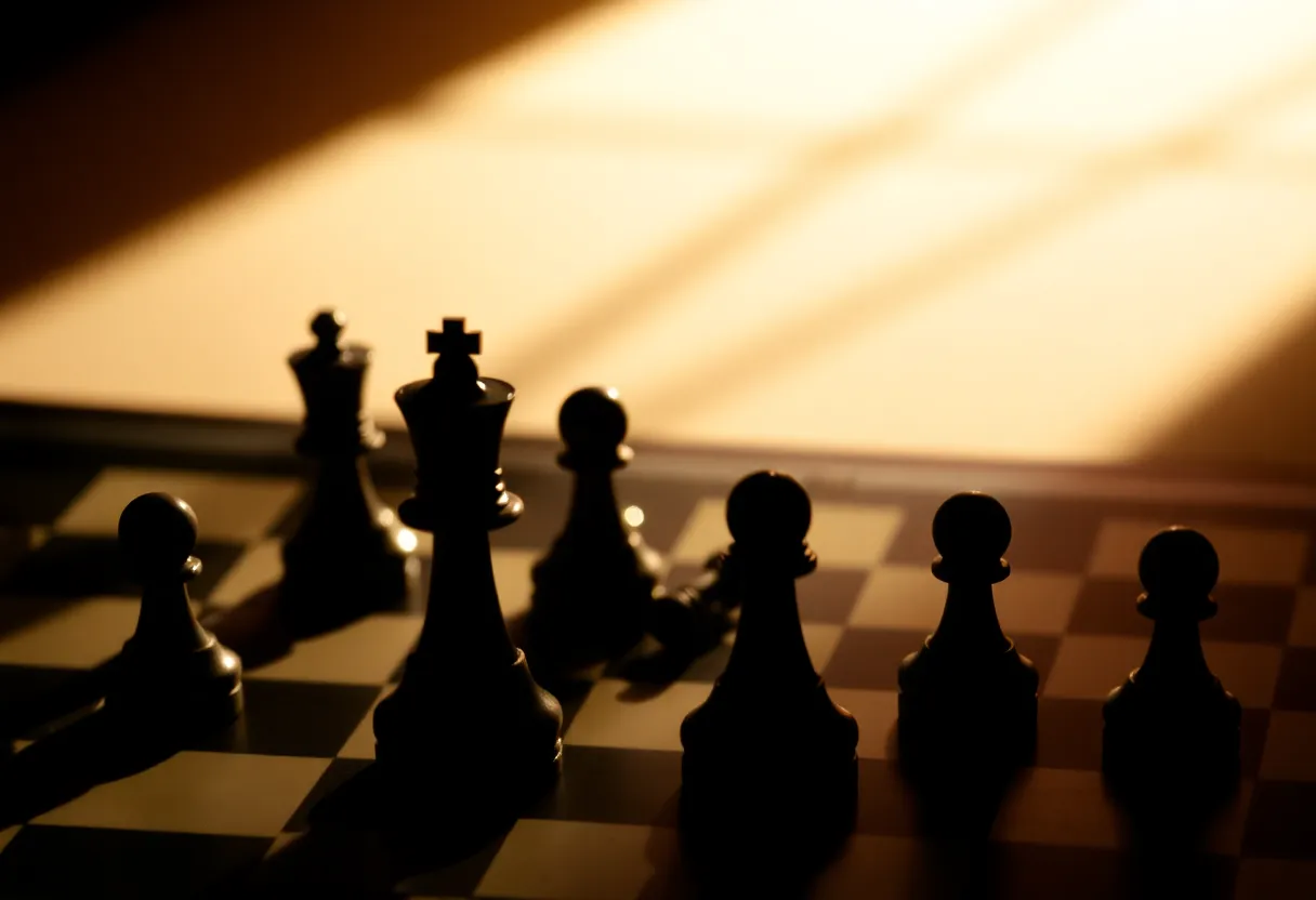Chess board with shadows, representing loss