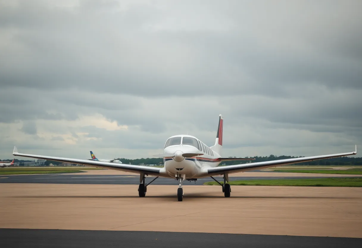 Investigation scene of a plane on the tarmac with clouds