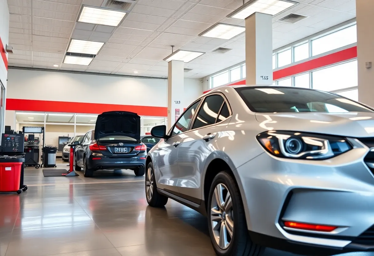 Drive-thru automotive service center for quick oil changes
