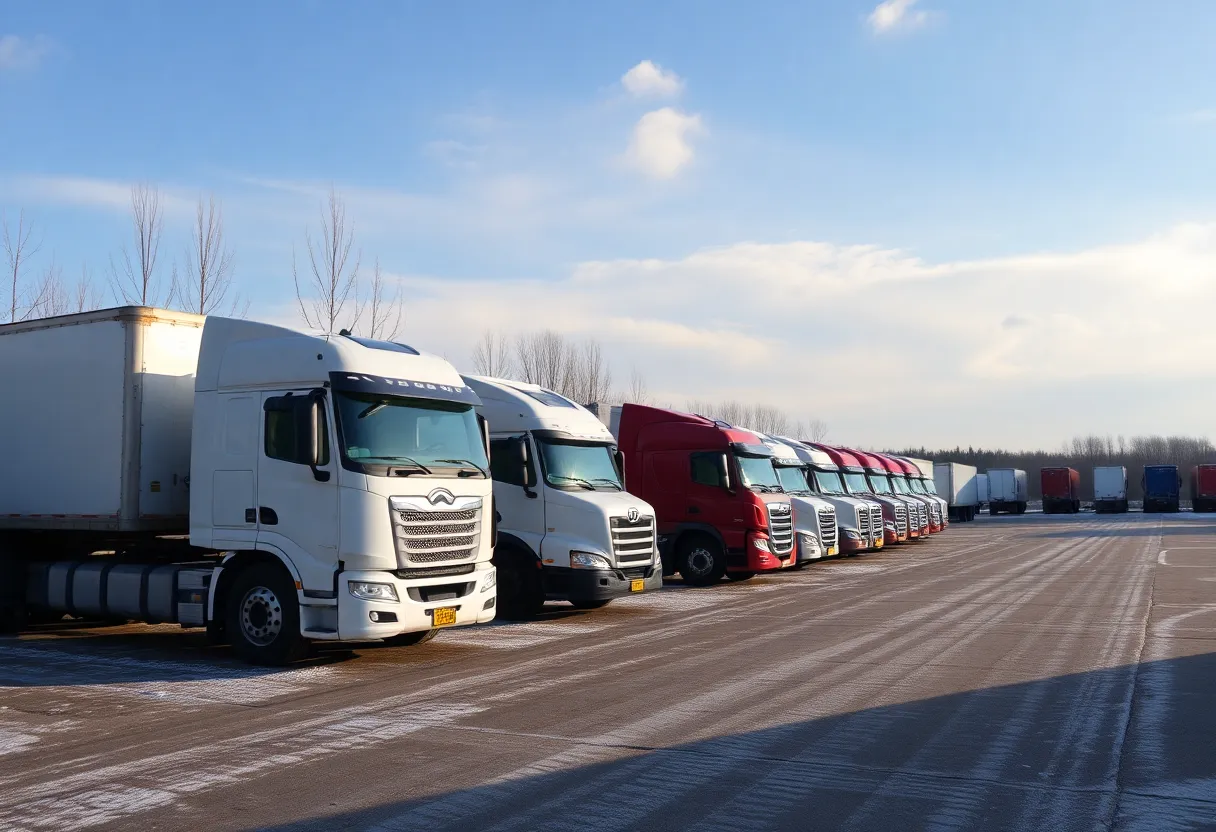 An empty truck yard symbolizing a regional transportation firm's sudden closure.