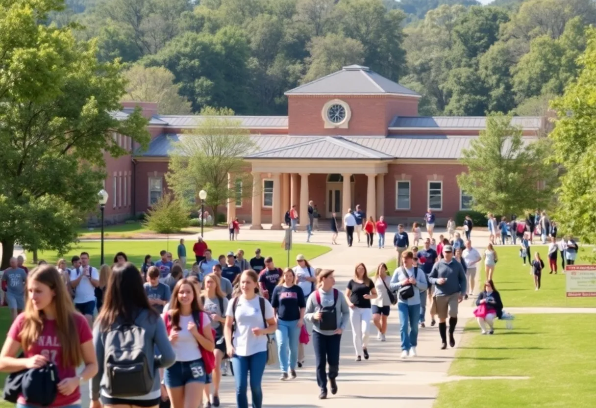 Students on a university campus in North Carolina engaged in various activities.