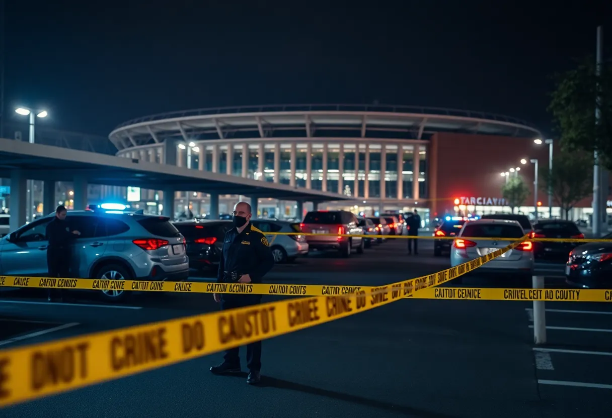 Parking area in Uptown Charlotte with police activity following a car break-in incident