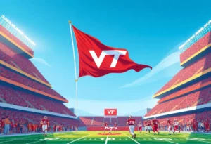 Crowd cheering at a Virginia Tech football game