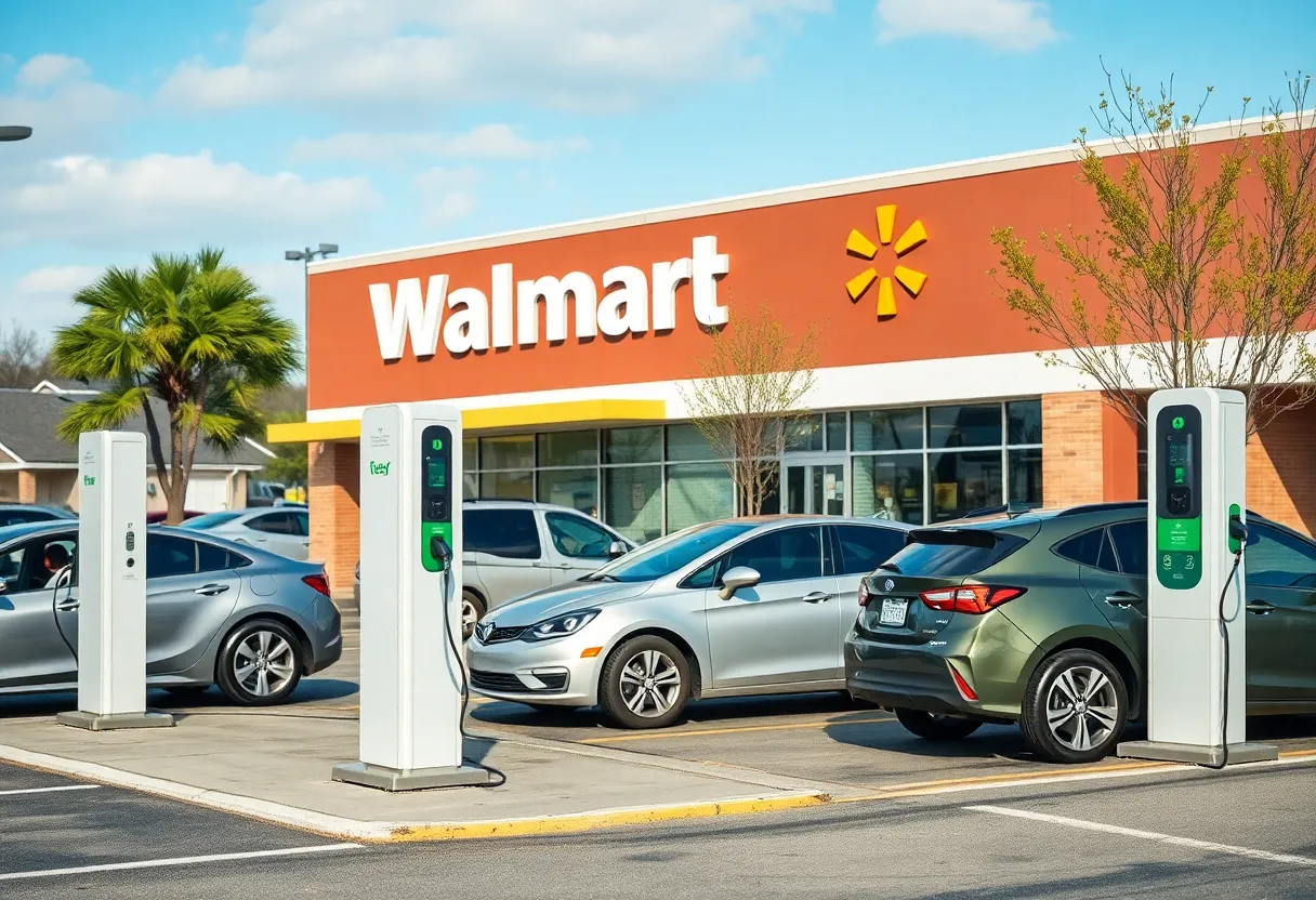 Electric vehicle charging stations at a Walmart store in the Carolinas