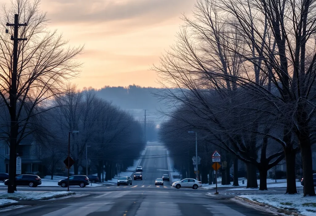 Winter scene in Charlotte NC with frost and snow