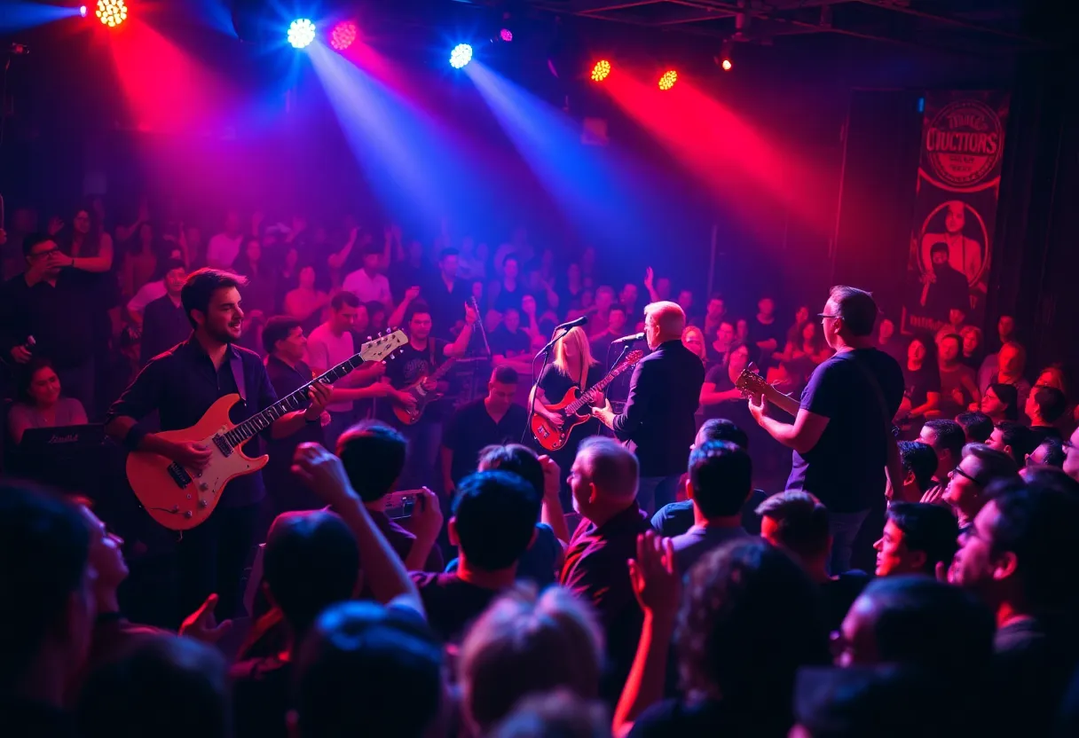 A Genesis tribute band performs on stage in Charlotte, NC.