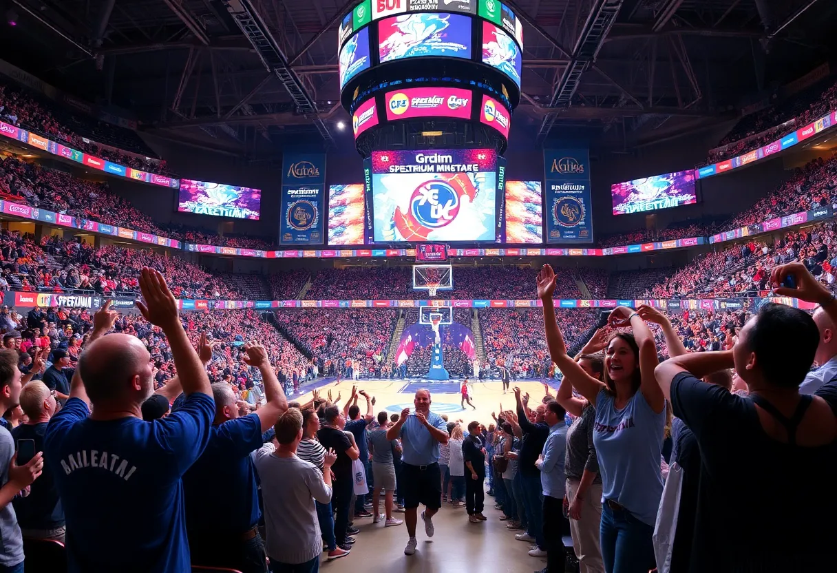 Fans cheering for their teams at the ACC Men's Basketball Tournament in Charlotte
