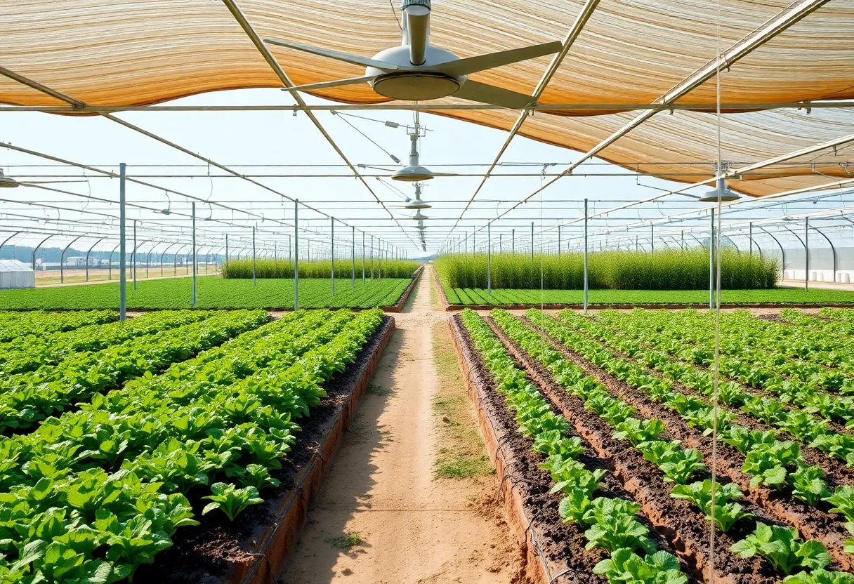 High-tech agricultural laboratory with advanced irrigation systems and greenhouses in Wilson, NC.