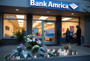Memorial outside Bank of America in Charlotte NC