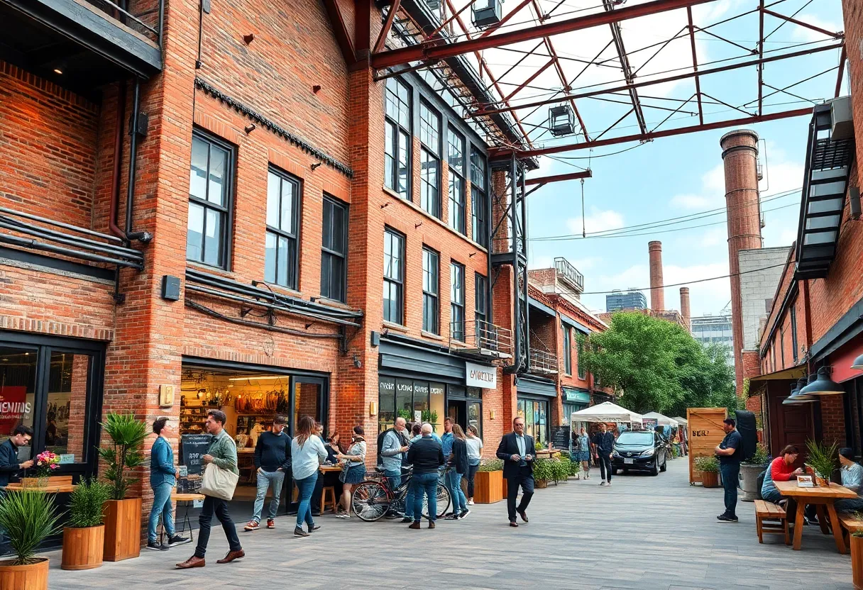 Vibrant scene at Camp North End showing small businesses and community engagement.