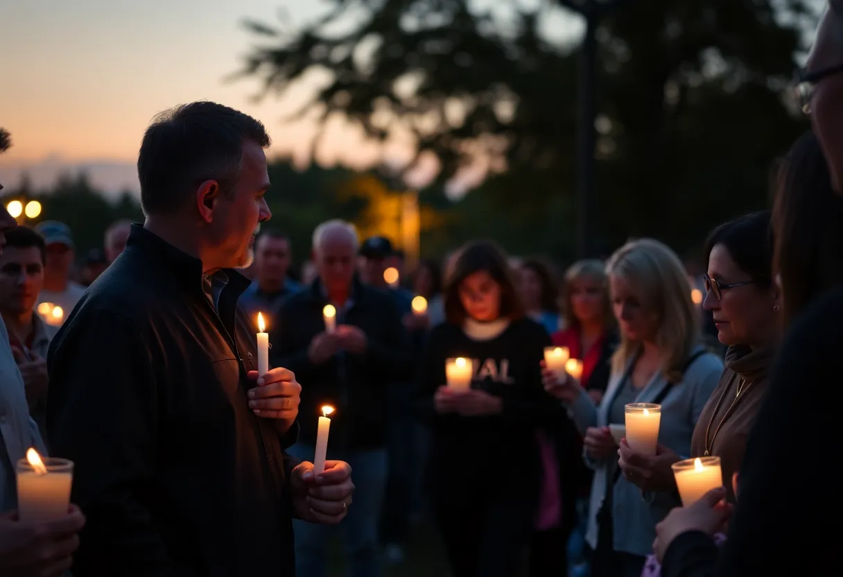 Candlelight vigil honoring Dale Earnhardt with attendees holding candles.