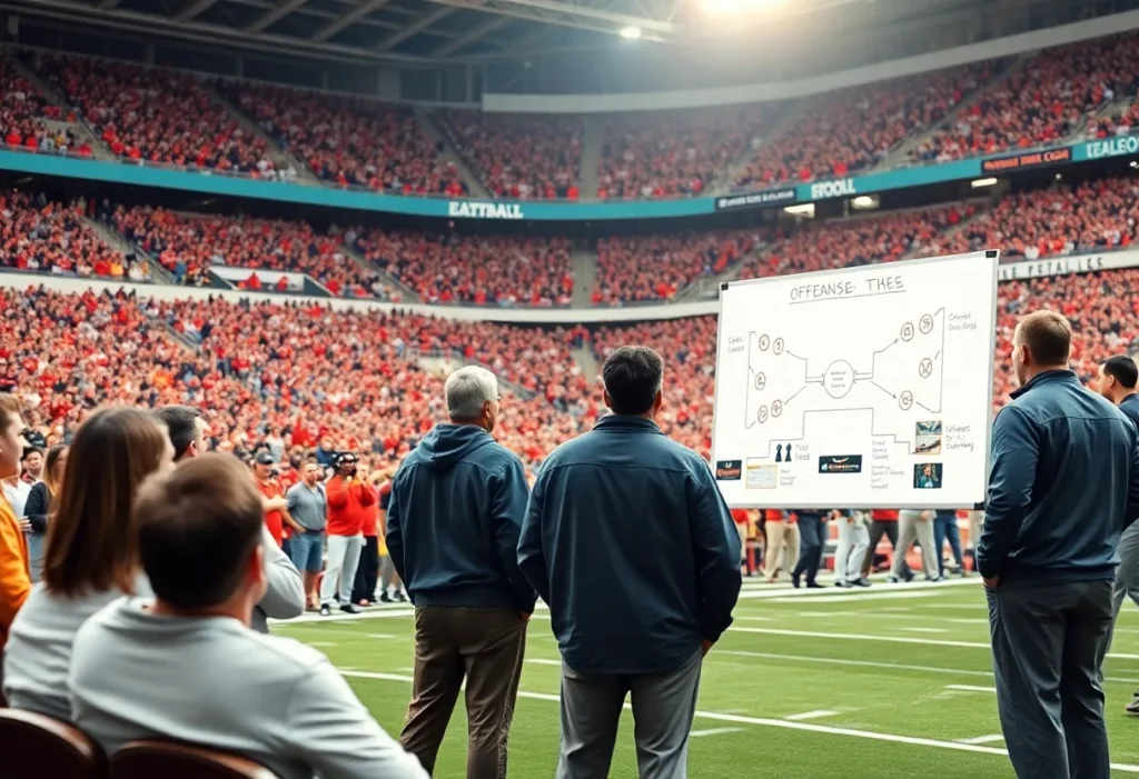 Coaching staff meeting of the Carolina Panthers discussing offensive strategies