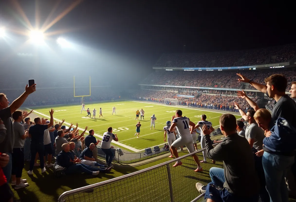 Carolina Panthers football team celebrating during a game comeback at Bank of America Stadium.