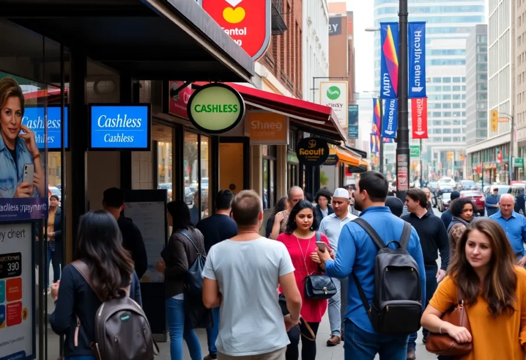Signage indicating cashless payments at Charlotte businesses