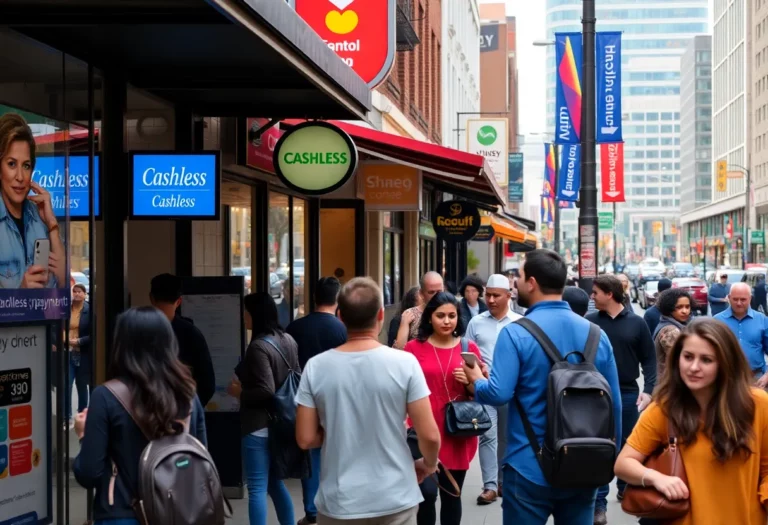 Signage indicating cashless payments at Charlotte businesses