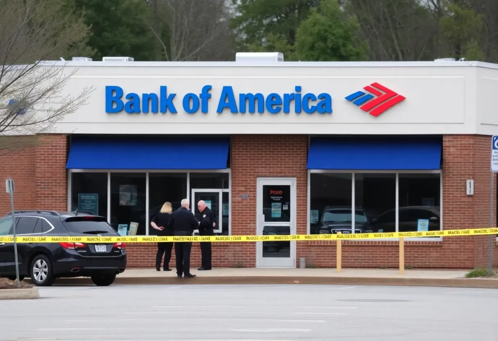 Scene of police investigation at a Bank of America branch in Charlotte