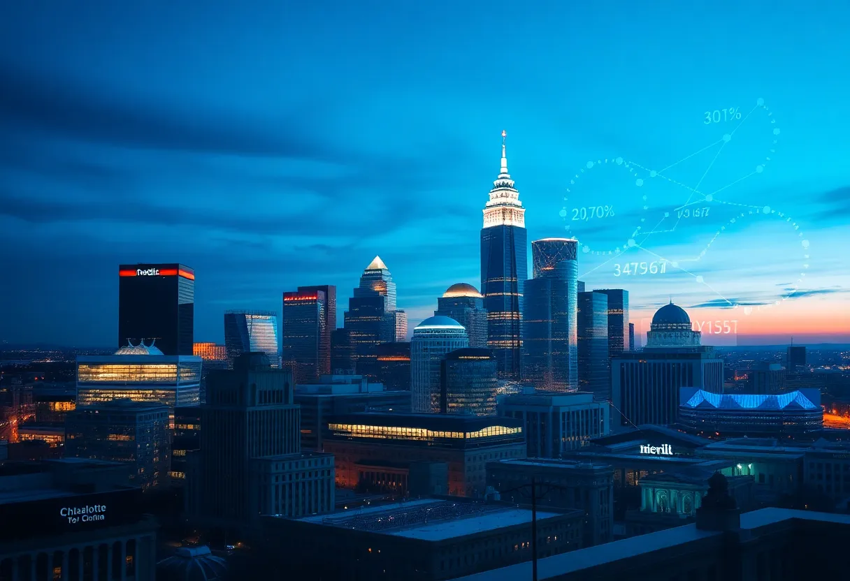 Charlotte skyline featuring technology and banking elements.