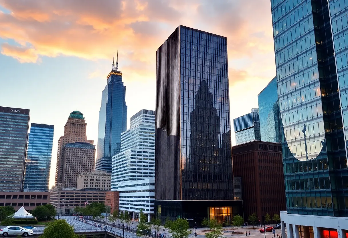 View of Charlotte NC's business district featuring financial institutions.