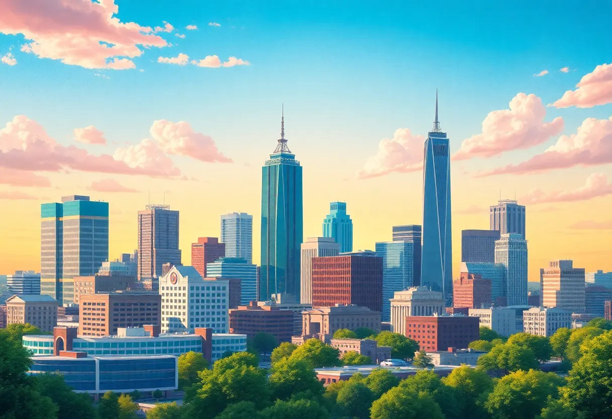 Vibrant illustration of Charlotte's skyline representing business expansion.