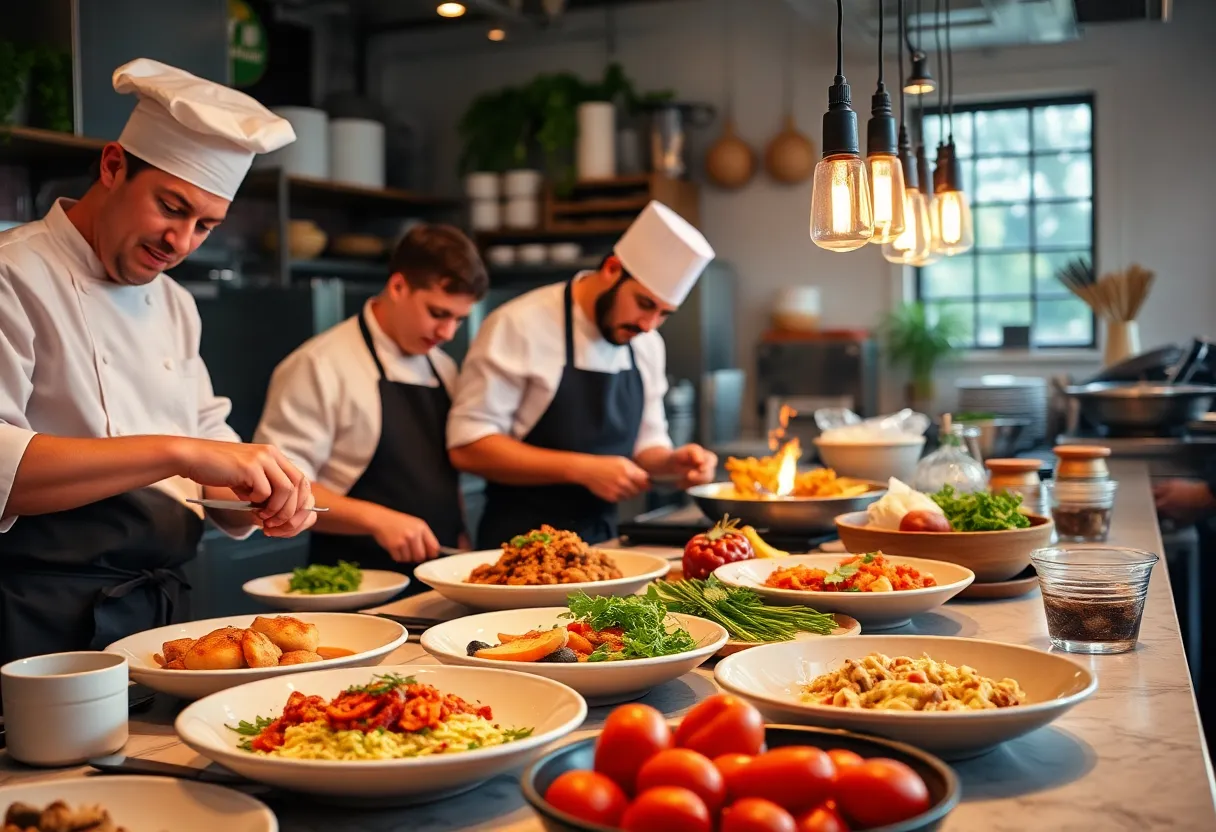 Charlotte chefs preparing dishes during a dinner at James Beard Foundation