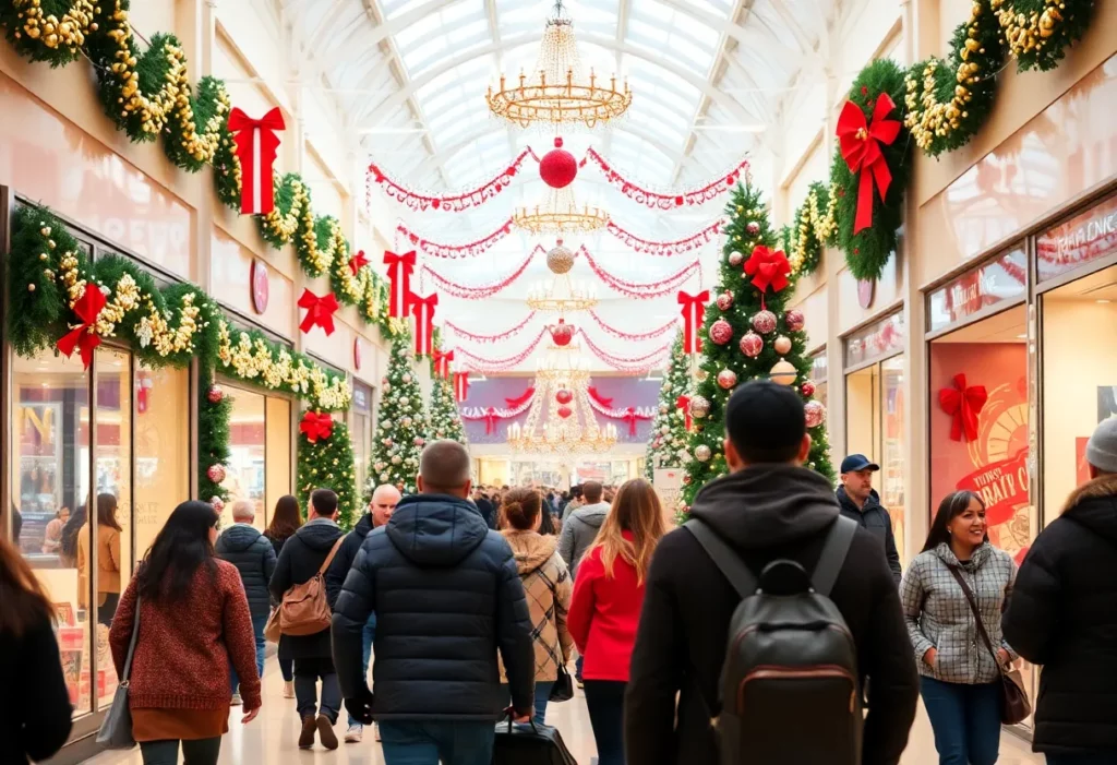 Shoppers in Charlotte mall during Christmas season